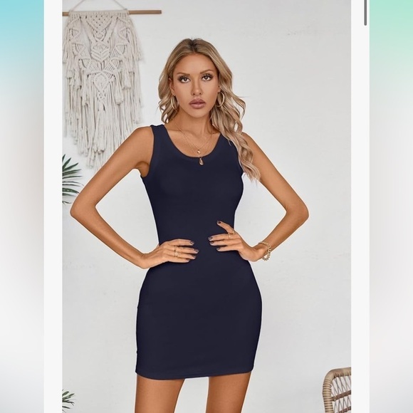 Dresses & Skirts - Tank Dress Scoop Neck Ribbed Bodycon Mini Slim Fitted Pencil Dresses
8083